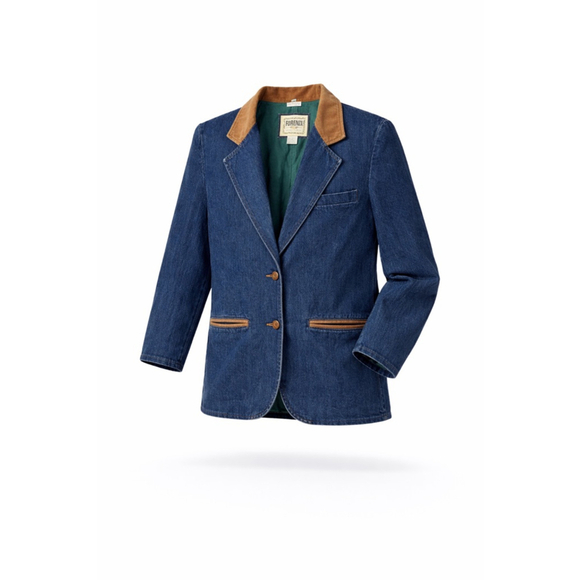 Forenza Jackets & Blazers - Vtg 80s Forenza Women’s Denim Blazer Tan Suede Collar Accents Jacket Sz M Lined​